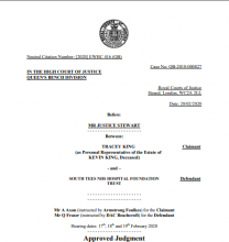 Tracey King (As Personal Representative of the Estate of Kevin King, Deceased) v South Tees NHS Hospital Foundation Trust [2020] EWHC 416 (QB) (28 February 2020)